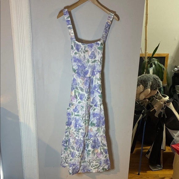 NWT Bella Dahl Scrunch Strap Tiered Lavender and Sage Floral Midi Dress Sz Med - Picture 3 of 6